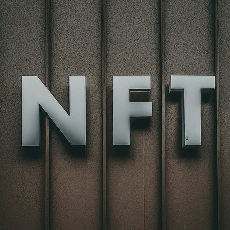 NFT ( Non fungible token) sign on the wall.の素材