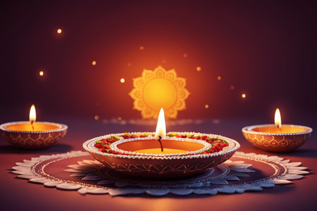 happy diwali festival background with diya lamps, vectorの素材