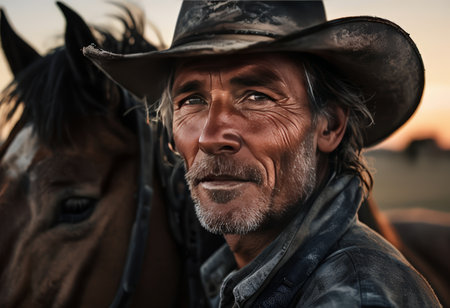 portrait of handsome cowboy with big beardの素材