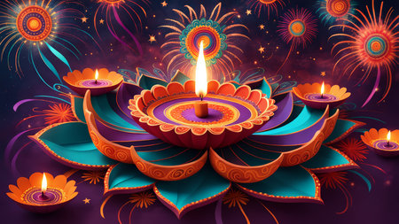 vector illustration of a background with happy diwaliの素材