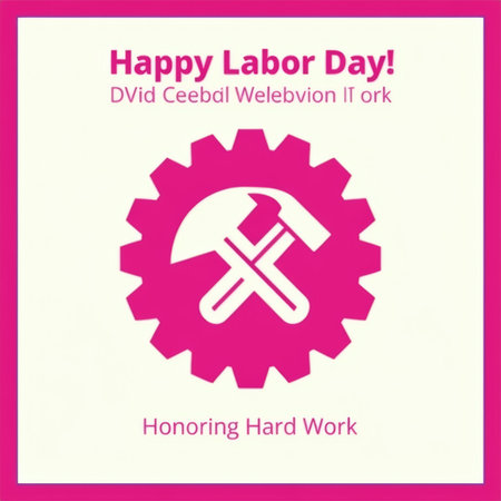 A graphic celebrating Labor Day with a pink and white color scheme featuring crossed tools.の素材