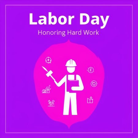 A graphic design celebrating Labor Day with a figure holding tools and documents.の素材