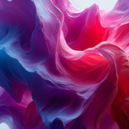Abstract digital painting of swirling waves in vibrant shades of pink and purple.の素材
