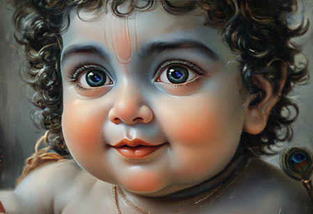 illustration of lord krishna with happy janmashtami illustration janmashtamiの素材