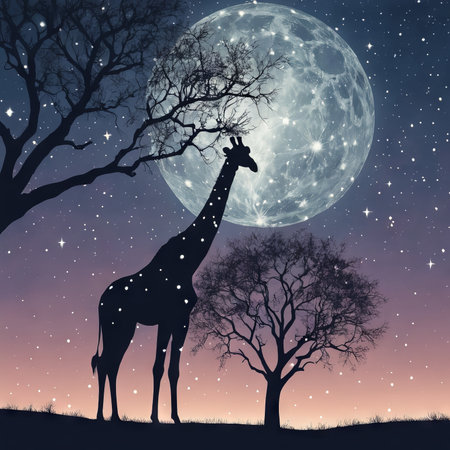 illustration of giraffe at nightの素材
