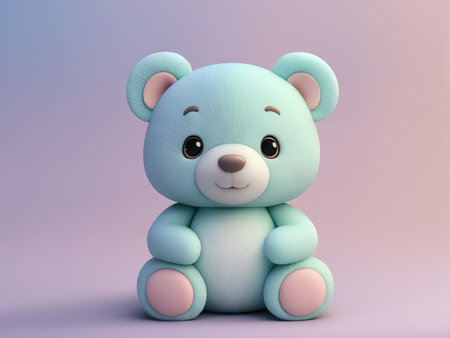 3d of cute cartoon teddy bear on blue background. children's illustration. day.の素材