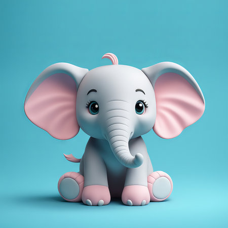 cute elephant in cartoon style. 3d illustrationの素材