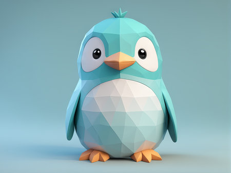 3d illustration of a blue cute cartoon owl on grey background. .の素材