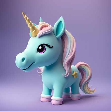 3d unicorn cartoon character. illustrationの素材
