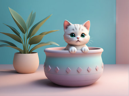 cat with flowers in the roomcat roomの素材