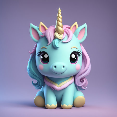 cute unicorn cartoon with pink eyesの素材