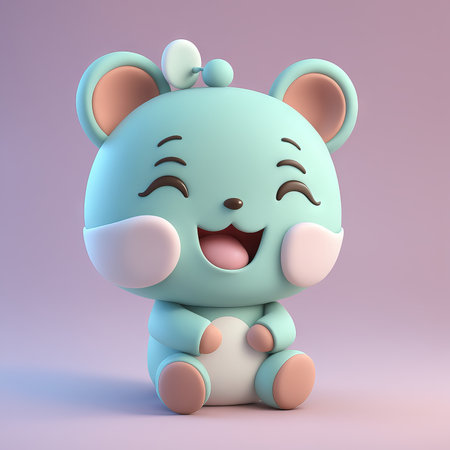 cute cartoon bear with a pink eyes, 3d illustrationの素材