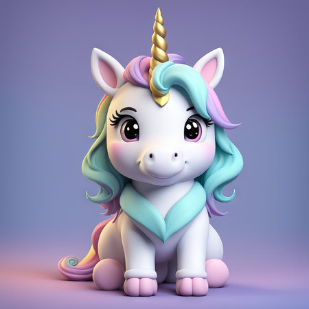 3d illustration of a pink unicorn with purple backgroundの素材