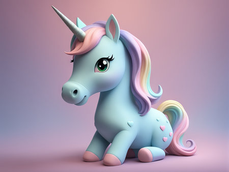 realistic unicorn on a blue background. 3d illustration.realistic illustration.の素材