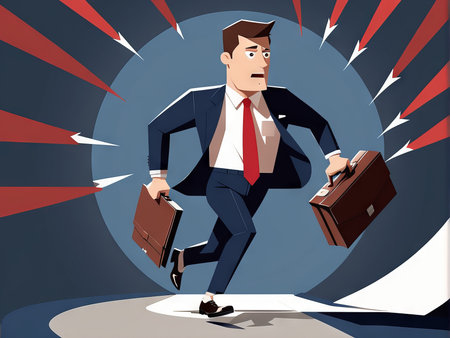 vector illustration of a businessman running through an arrow in briefcase.vector briefcase.の素材
