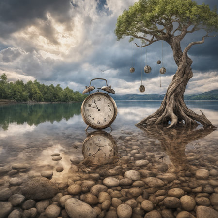 old clock with and trees on the background of seaの素材