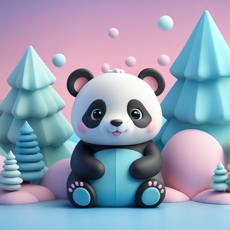 cute panda bear sitting on a tree. cartoon characterの素材