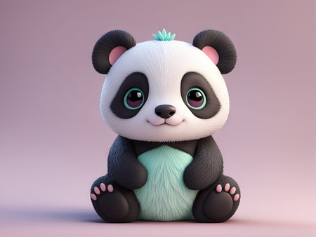 cute panda with eyes and smile on dark background, illustration.cute illustration.の素材