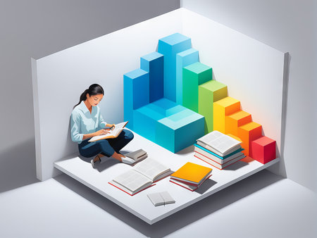 woman reading book with books on the shelfの素材