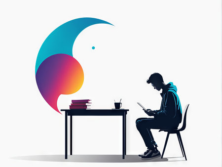 young man using laptop and reading book.young book.の素材