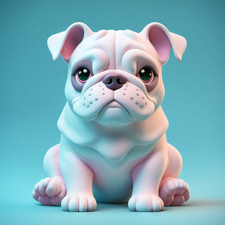 3d cute puppy dog on a blue backgroundの素材