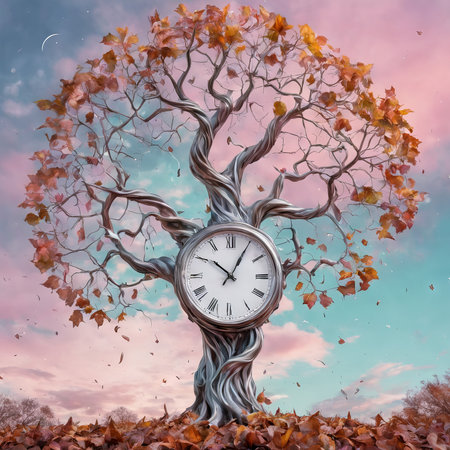 digital clock on a tree. time.digital time.の素材