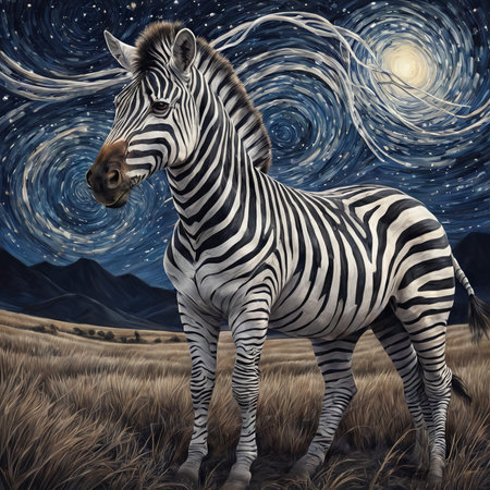 zebra in a field of night skyの素材