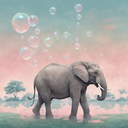 elephant with water and bubbles.elephant bubbles.の素材
