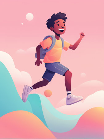 An animated male character exuding energy and joy during a playful momentの素材