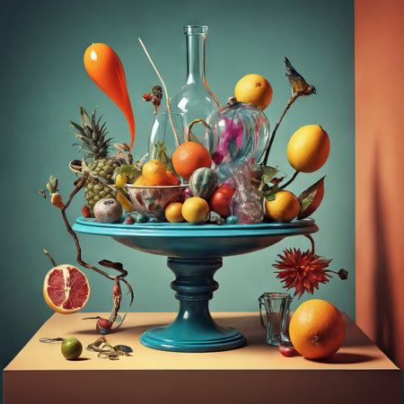 3d illustration of a beautiful interior with vase flowers and glass wineの素材