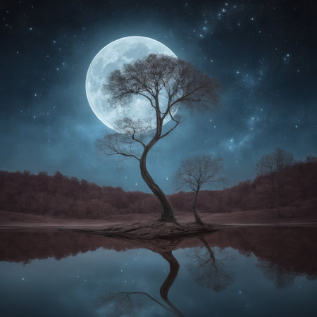 full moon in the sky with trees and stars night sky.full sky.の素材