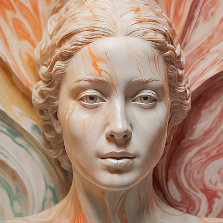 art of a woman with abstract oil paint on face. background.art background.の素材