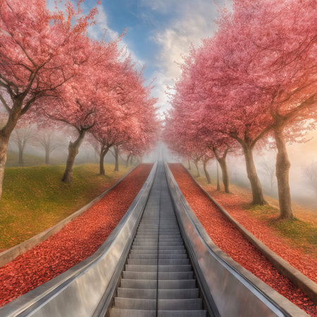 cherry blossoms and trees in springの素材