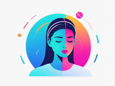 An illustration of a person with split identity and contrasting emotionsの素材