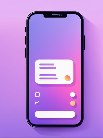 Smartphone displaying a minimalist digital interface with purple huesの素材