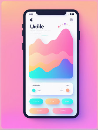 A colorful mobile app interface showing user analyticsの素材