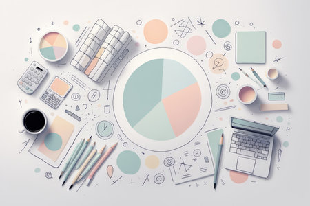 3d of creative office desk with a notebook and pencil on itの素材