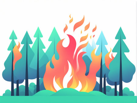 Illustrative depiction of a forest fire in progressの素材