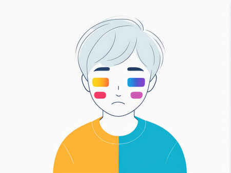 Illustration of a boy with acne on his face, vector illustrationの素材