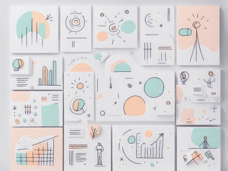 Minimalistic illustrations showcasing various abstract concepts and infographicsの素材