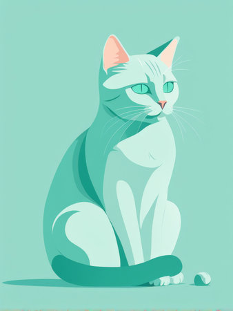 A stylized depiction of a serene and contemplative green catの素材