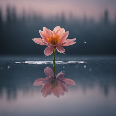 beautiful pink lotus in the pond with reflections reflectionの素材