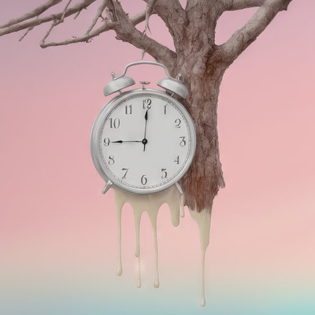 3d illustration of a clock with treeの素材