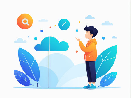 A child engaging with technology in a playful and imaginative settingの素材