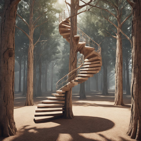 empty stairs leading to the treeの素材