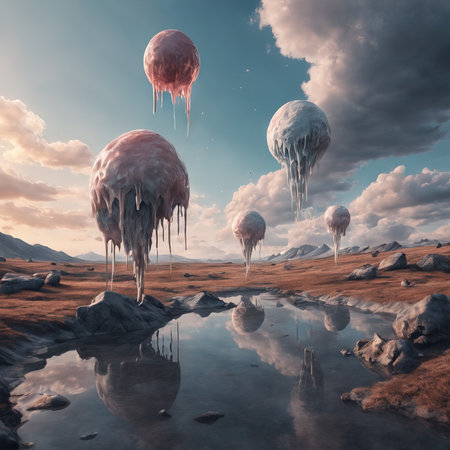 fantasy alien planet with colorful landscape. 3d illustrationの素材