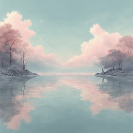 beautiful landscape with river and lakeの素材