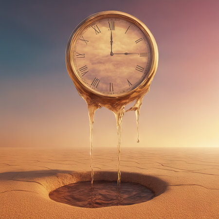 3d of an empty sand watch on a desert landscapeの素材