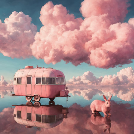 pink train in the fieldの素材