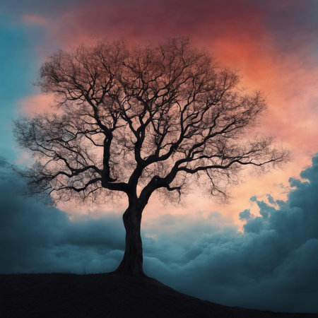 tree in the evening sky, 3d illustrationの素材